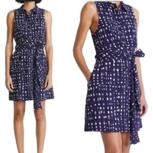 Apiece Apart Rio Tie Mini Dress Stamped Plaid Women's Size M Organic Cotton